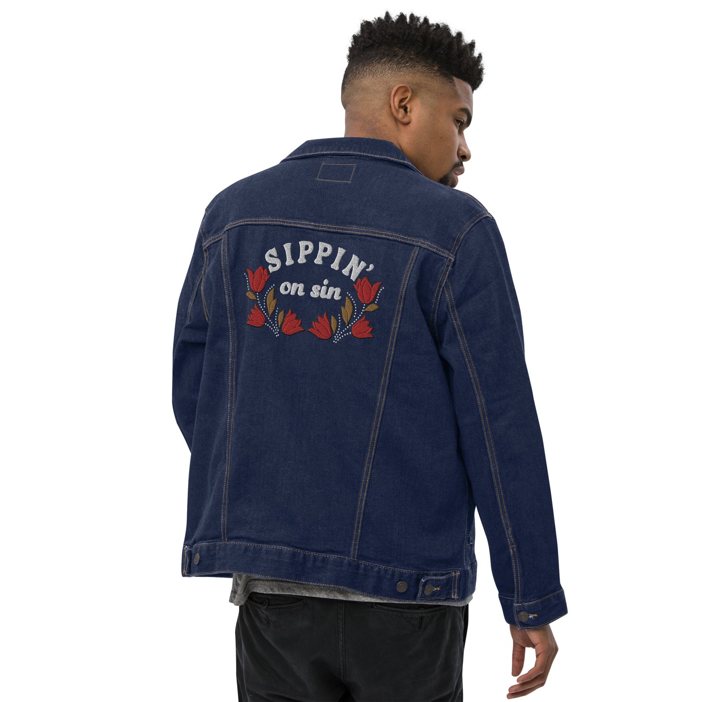 #SippinOnSin - Gender Neutral Embroidered Denim Jacket
