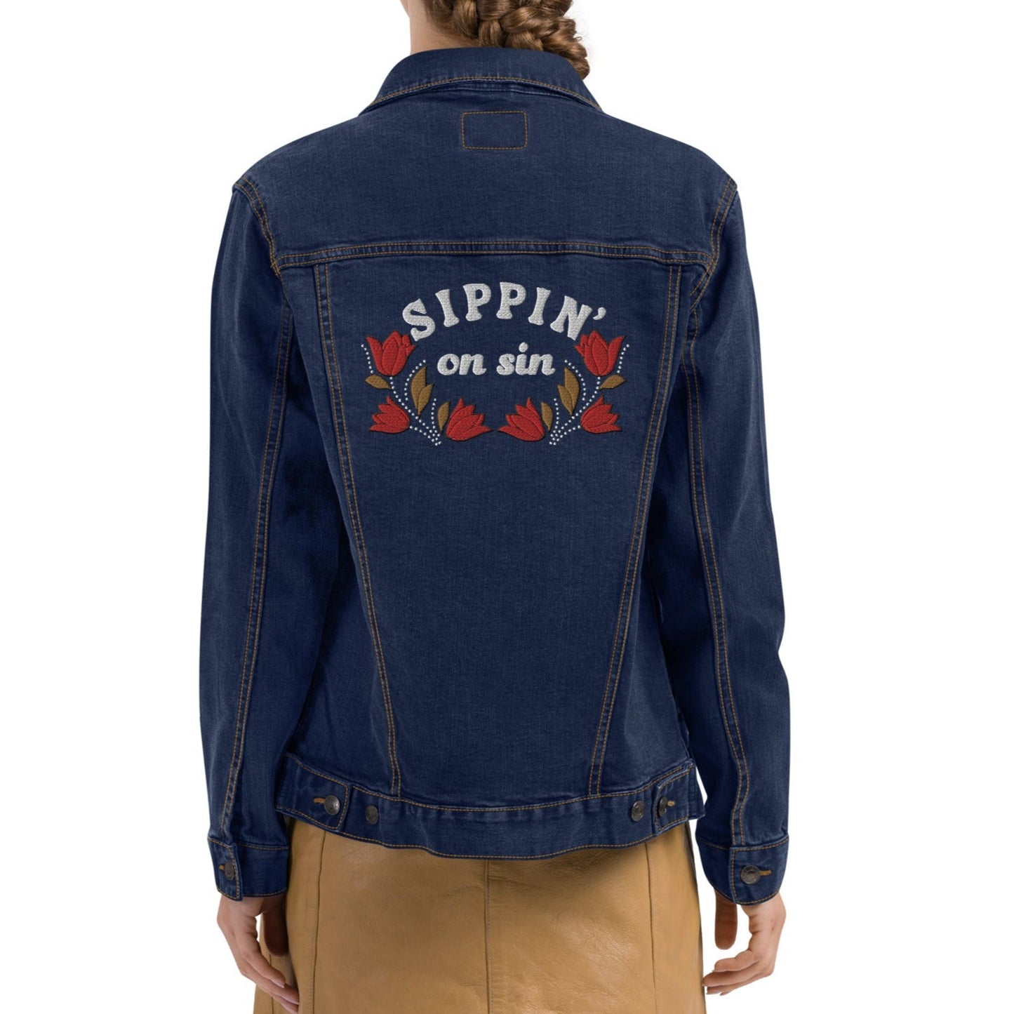 #SippinOnSin - Gender Neutral Embroidered Denim Jacket