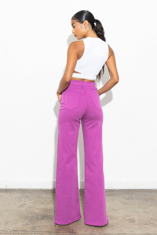 #BabdaBing - Front Slit Wide Leg Tencel Pants