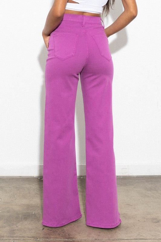 #BabdaBing - Front Slit Wide Leg Tencel Pants