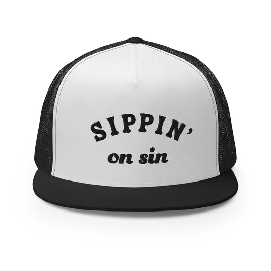 #SippinOnSin - Embroidered Canvas Trucker Hat