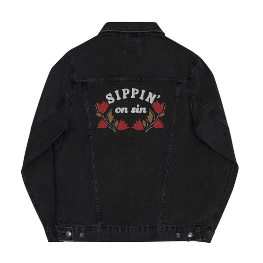 #SippinOnSin - Gender Neutral Embroidered Denim Jacket