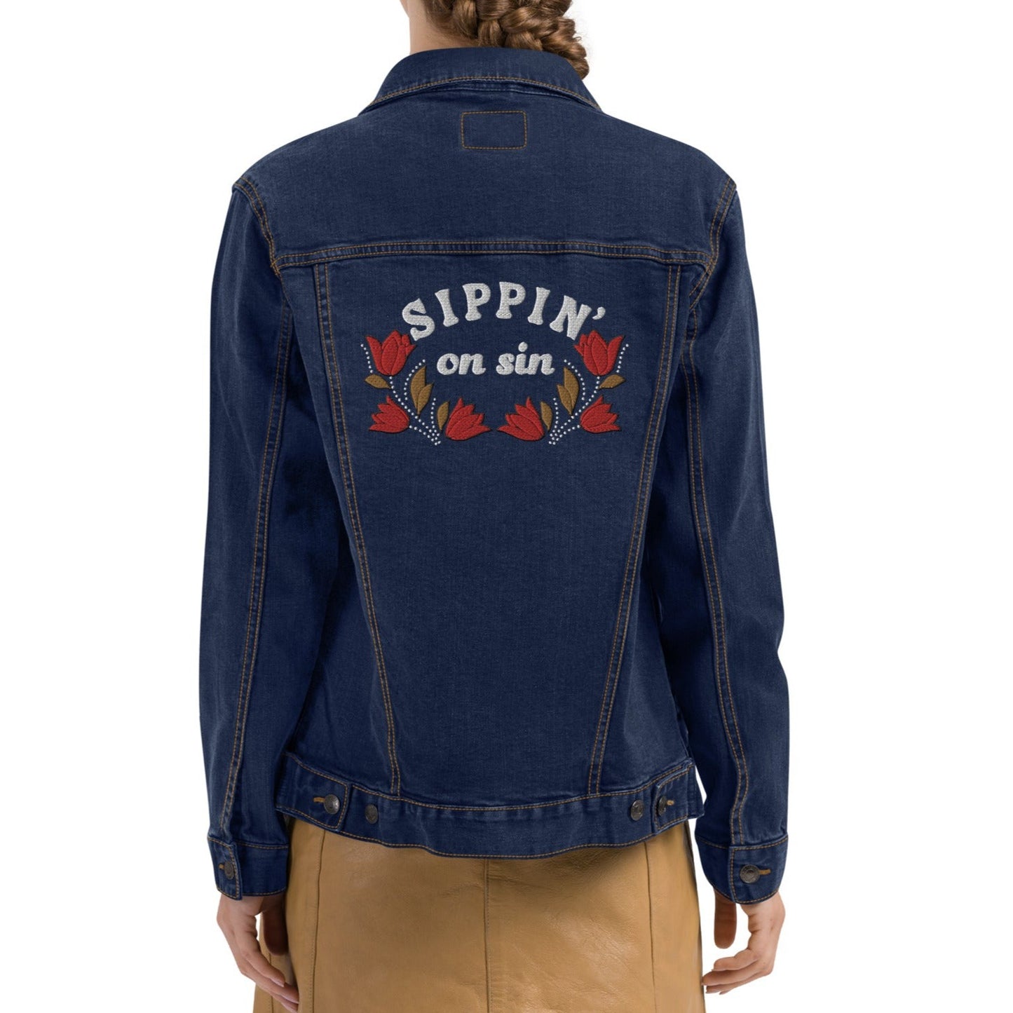 #SippinOnSin -  Gender Neutral Embroidered Denim Jacket